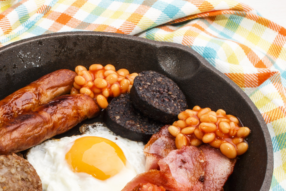 A Scottish Breakfast being prepared in a pan