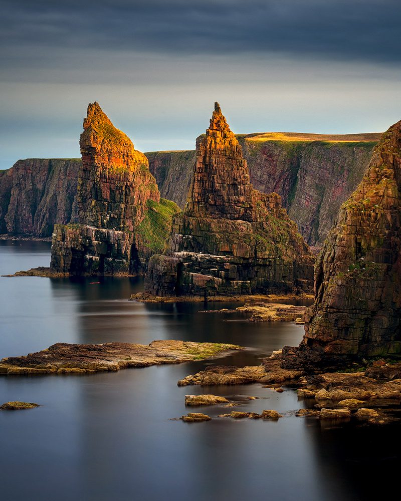 Duncaby Head cliffs in Caithness with dramatic lighting
