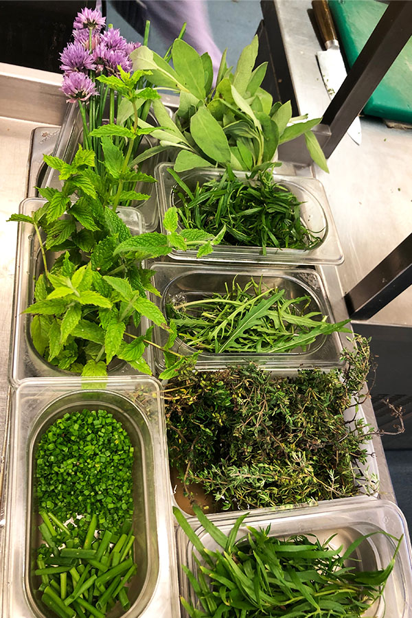 Fresh herbs for dishes being prepared at No 1 Bistro