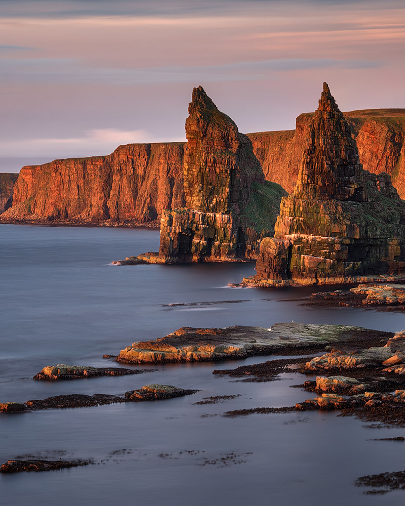 The stacks of Duncansby at sunset in Caithness