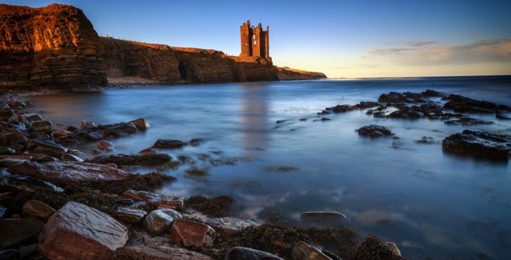 Keiss Castle ruins on the sea cliffs