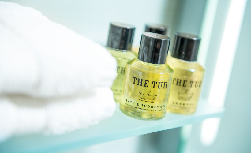 Luxury toiletries and fluffy towels.