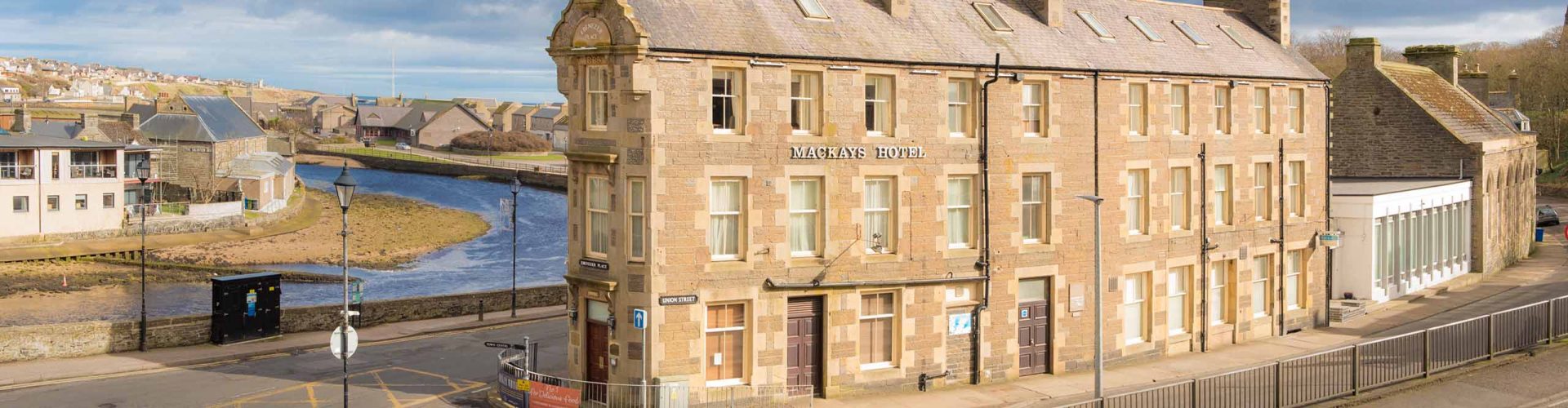 Mackays Hotel exterior on a beautiful bright winters day