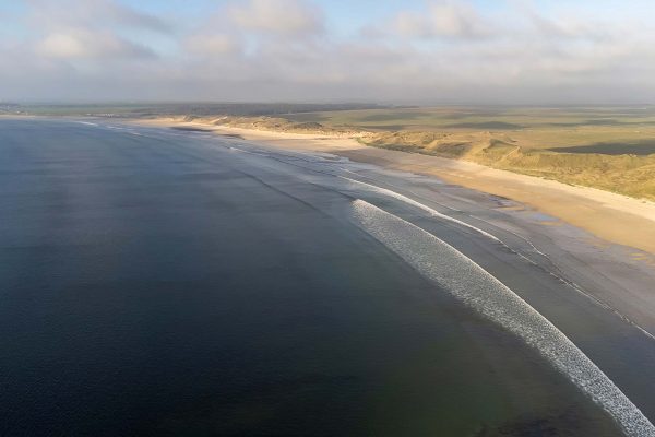 Aerial view of Dunnet Beach on the north coast of Scotland