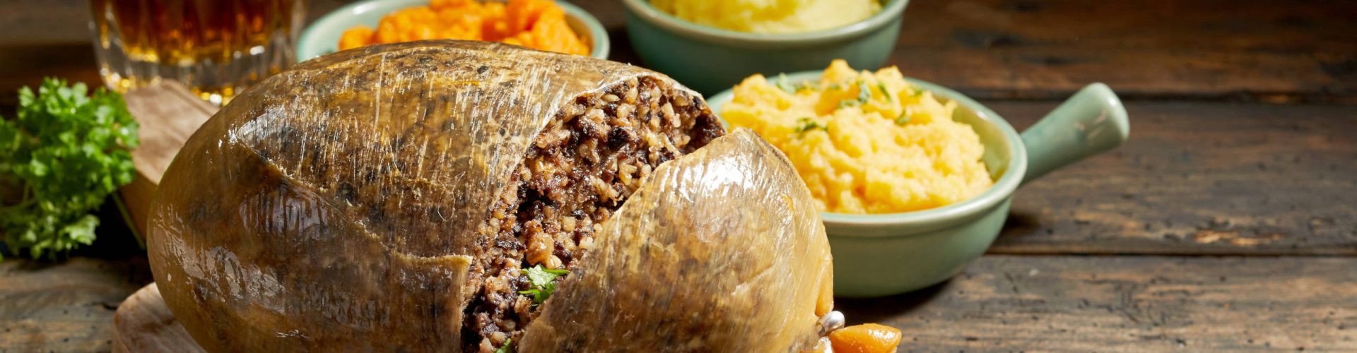 Traditional Scottish haggis with neeps and tatties