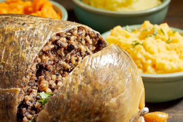 Traditional Scottish haggis with neeps and tatties