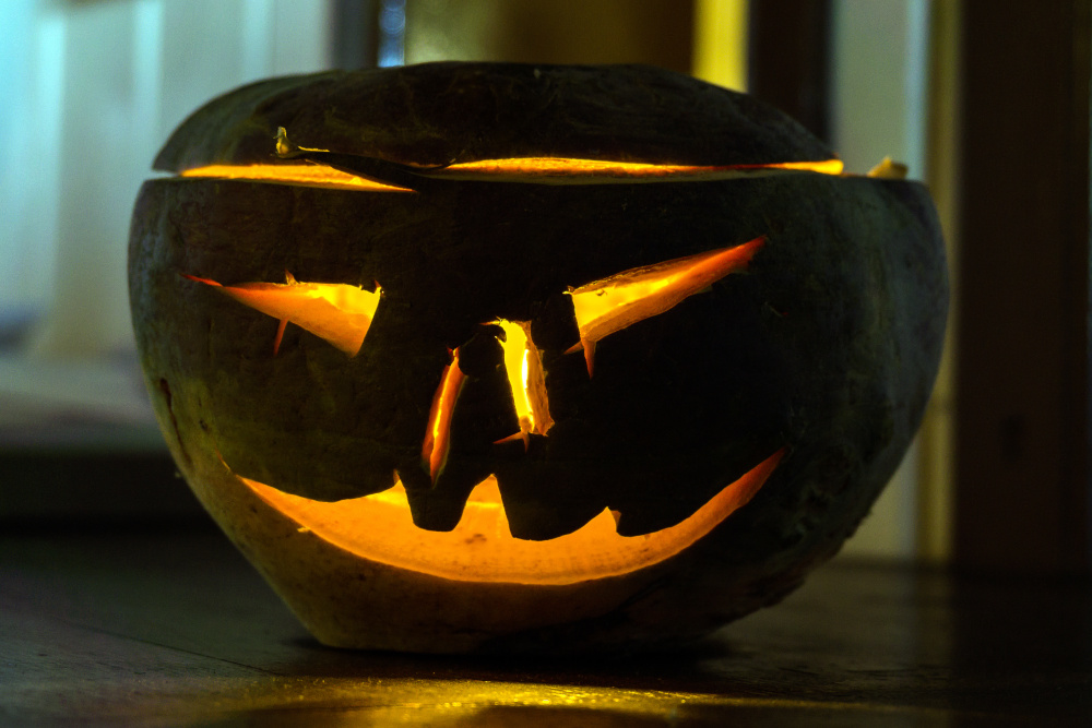 Halloween Jack-o-lantern carved from a turnip