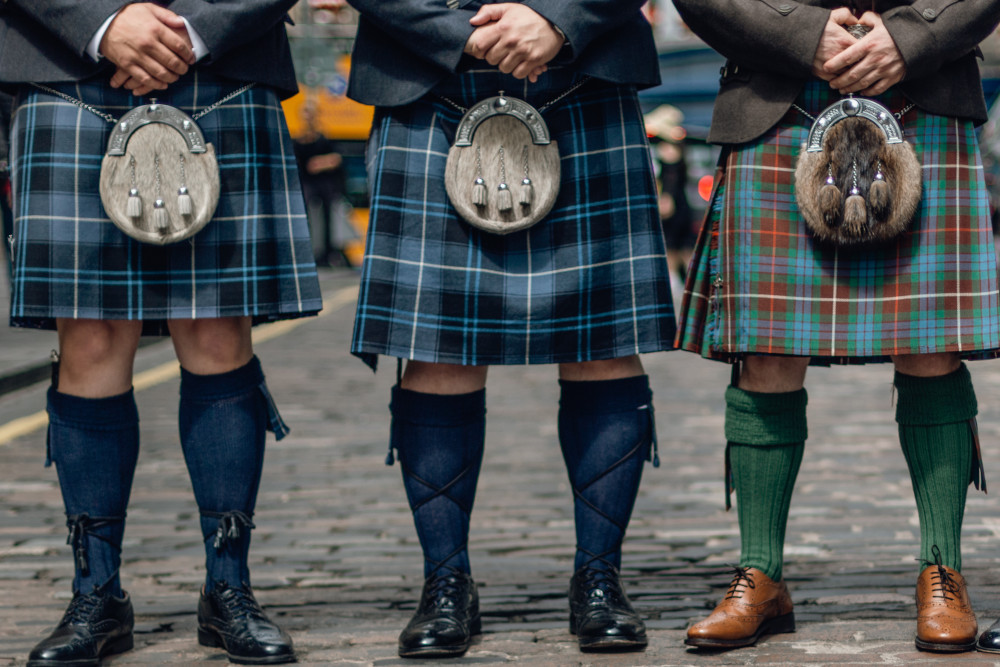 Row of men in kilts