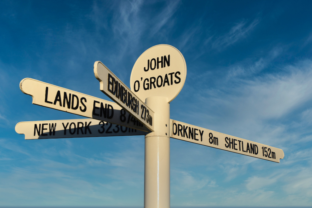 John O'Groats' famous signpost, in the most northly village on mainland Britain