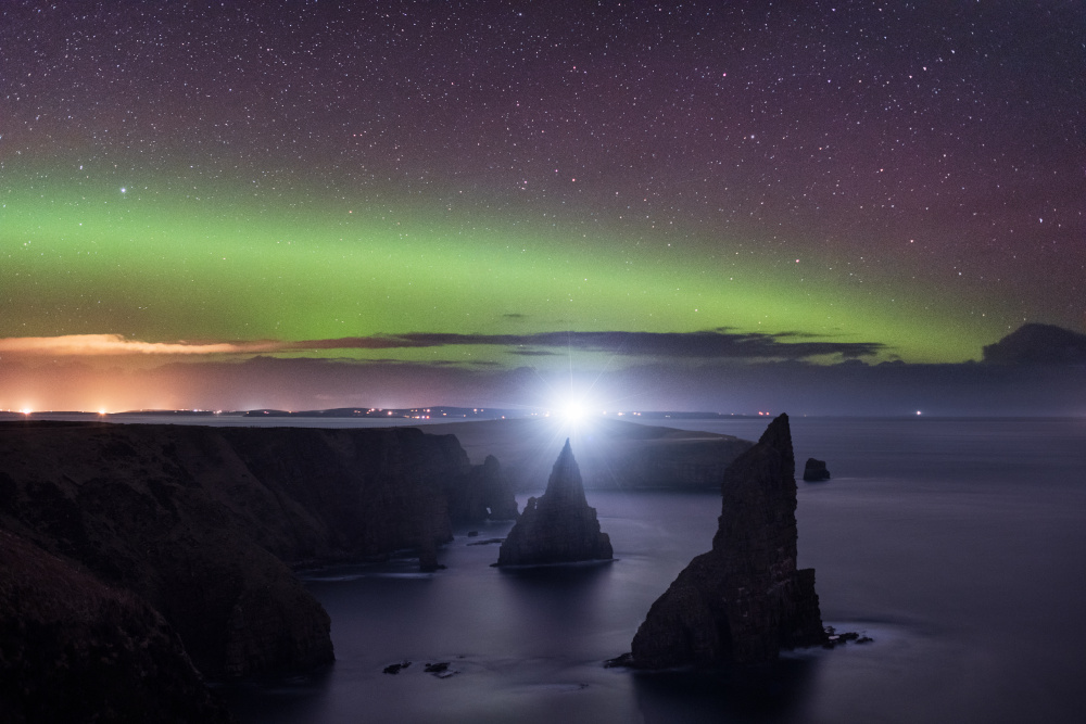 Norhtern Lights over Duncansby Head near John O' Groats, Scotland