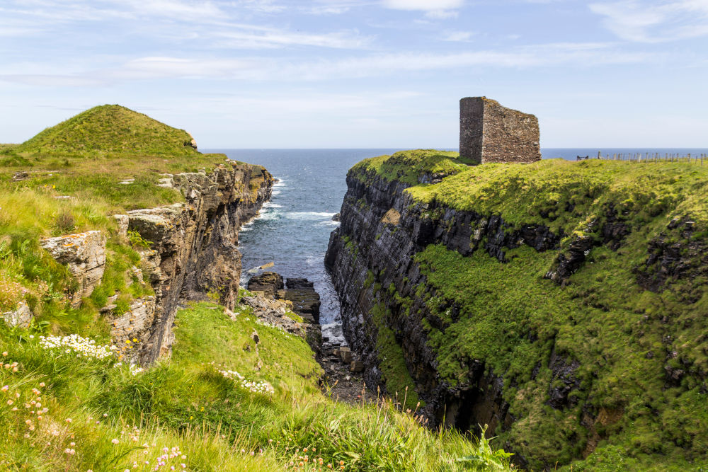 The remains of the Castle of Old Wick on a cliff top in Caithness