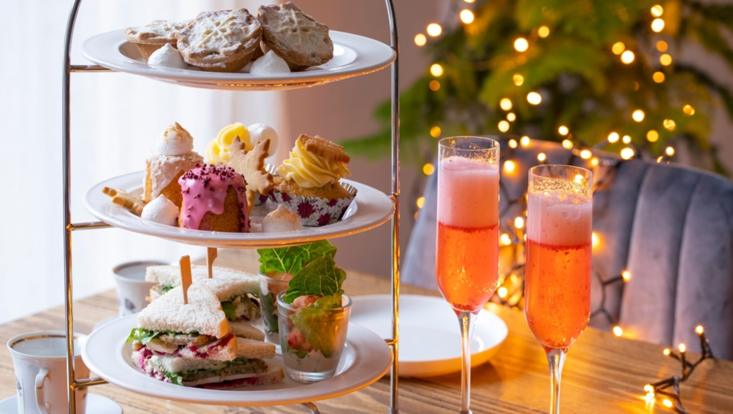 A delicious christmas afternoon tea display set up for the festive season