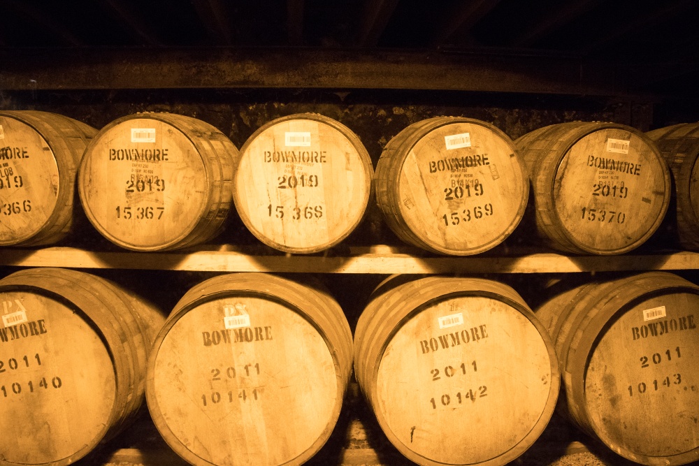 Whisky barrels at Bowmore Distillery