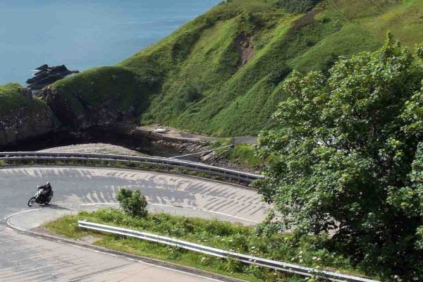 Hairpin bend on the North Coast 500 in Caithness.