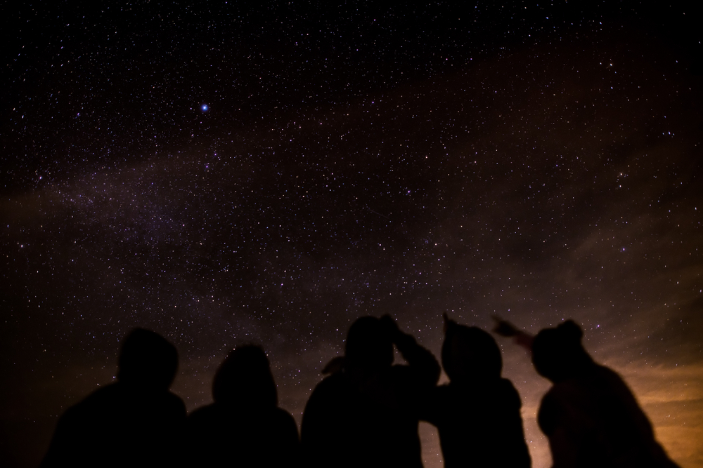 Silhouette of a group of friends stargazing