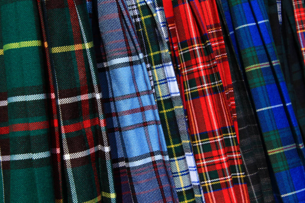 A selection of colourful Scottish tartans